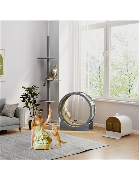 PawHut Cat Wheel with Brake, Scratching Pads - Grey