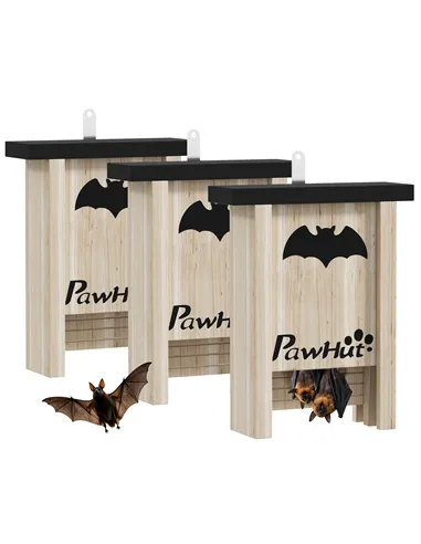 PawHut 3PCs Wooden Bat Boxes, Bat Houses Designed to Attract Bats & Easy to Hang for Outdoor, Garden, Farm, 18 x 6 x 22.5 cm