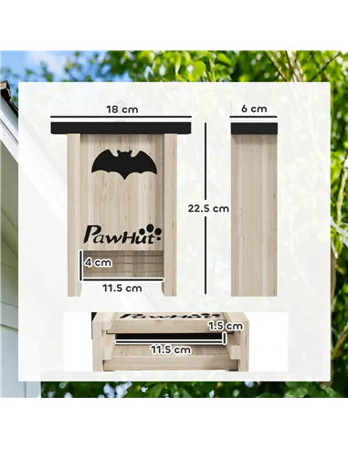 PawHut 3PCs Wooden Bat Boxes, Bat Houses Designed to Attract Bats & Easy to Hang for Outdoor, Garden, Farm, 18 x 6 x 22.5 cm