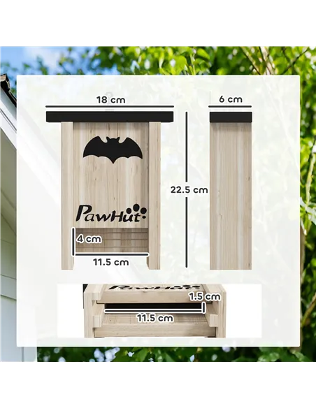 PawHut 3PCs Wooden Bat Boxes, Bat Houses Designed to Attract Bats & Easy to Hang for Outdoor, Garden, Farm, 18 x 6 x 22.5 cm