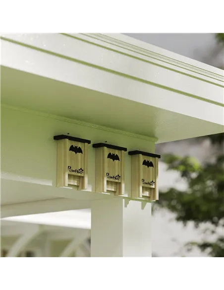 PawHut 3PCs Wooden Bat Boxes, Bat Houses Designed to Attract Bats & Easy to Hang for Outdoor, Garden, Farm, 18 x 6 x 22.5 cm
