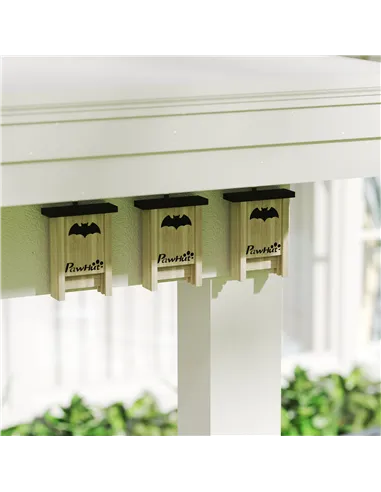 PawHut 3PCs Wooden Bat Boxes, Bat Houses Designed to Attract Bats & Easy to Hang for Outdoor, Garden, Farm, 18 x 6 x 22.5 cm