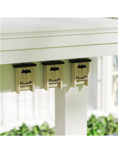 PawHut 3PCs Wooden Bat Boxes, Bat Houses Designed to Attract Bats & Easy to Hang for Outdoor, Garden, Farm, 18 x 6 x 22.5 cm