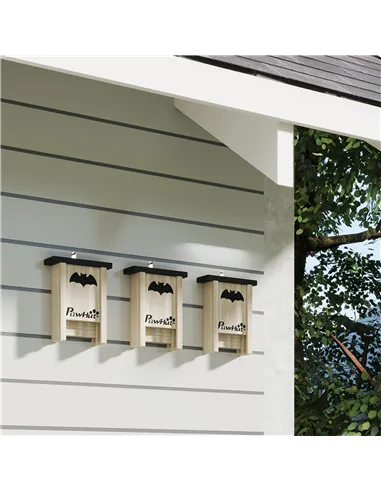 PawHut 3PCs Wooden Bat Boxes, Bat Houses Designed to Attract Bats & Easy to Hang for Outdoor, Garden, Farm, 18 x 6 x 22.5 cm