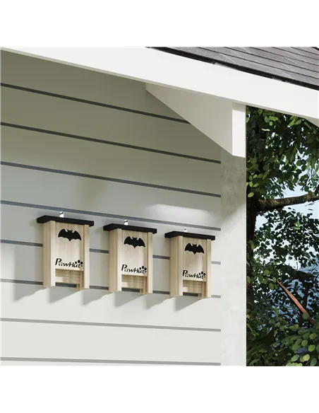 PawHut 3PCs Wooden Bat Boxes, Bat Houses Designed to Attract Bats & Easy to Hang for Outdoor, Garden, Farm, 18 x 6 x 22.5 cm