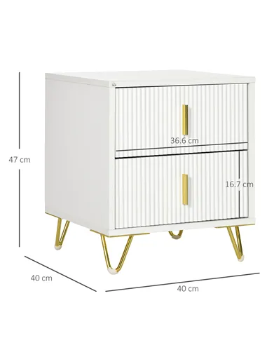 Set of 2 Elegant Chest of Two Drawers - White/Gold-Tone
