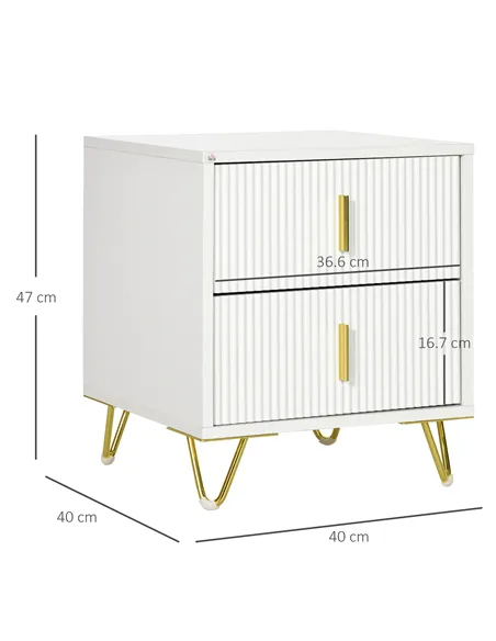 Set of 2 Elegant Chest of Two Drawers - White/Gold-Tone