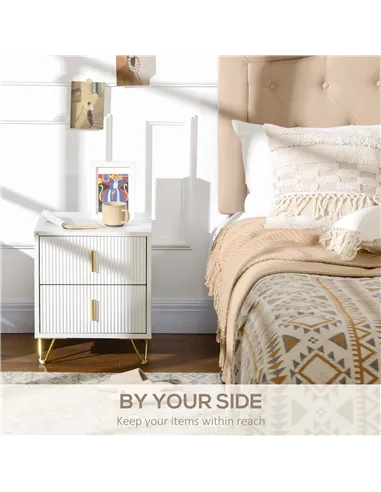 Set of 2 Elegant Chest of Two Drawers - White/Gold-Tone