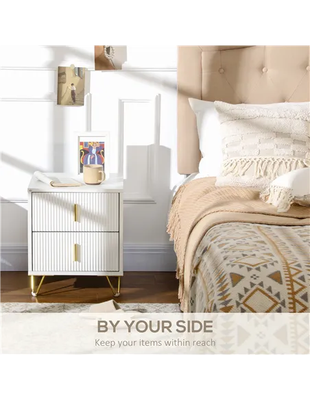 Set of 2 Elegant Chest of Two Drawers - White/Gold-Tone