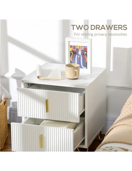 Set of 2 Elegant Chest of Two Drawers - White/Gold-Tone
