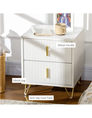 Set of 2 Elegant Chest of Two Drawers - White/Gold-Tone