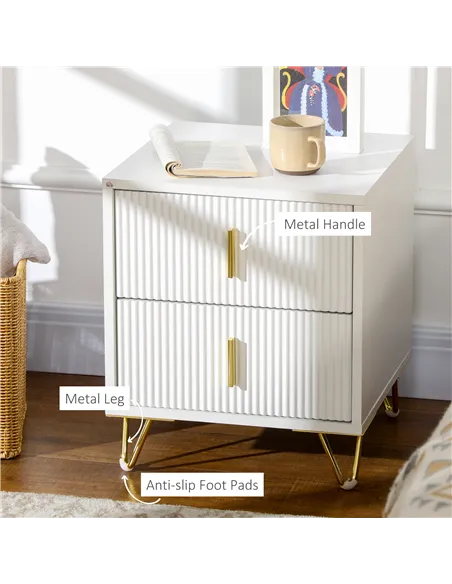 Set of 2 Elegant Chest of Two Drawers - White/Gold-Tone