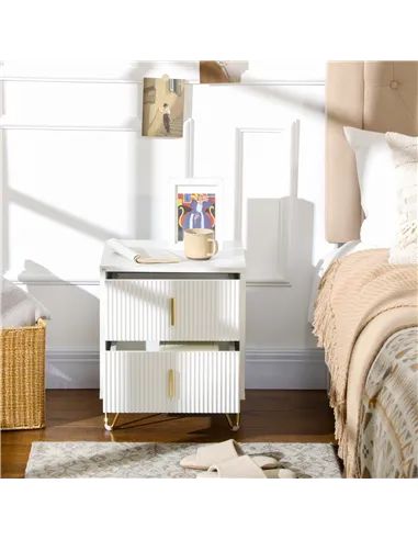 Set of 2 Elegant Chest of Two Drawers - White/Gold-Tone