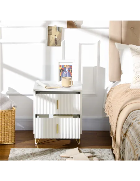 Set of 2 Elegant Chest of Two Drawers - White/Gold-Tone