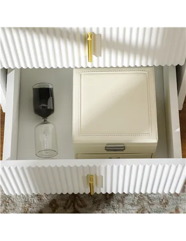 Set of 2 Elegant Chest of Two Drawers - White/Gold-Tone