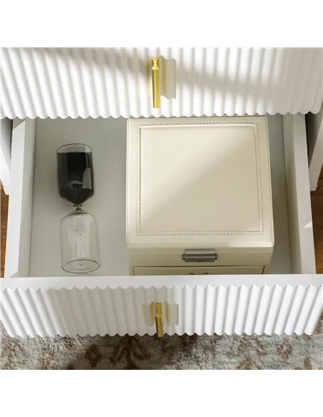 Set of 2 Elegant Chest of Two Drawers - White/Gold-Tone