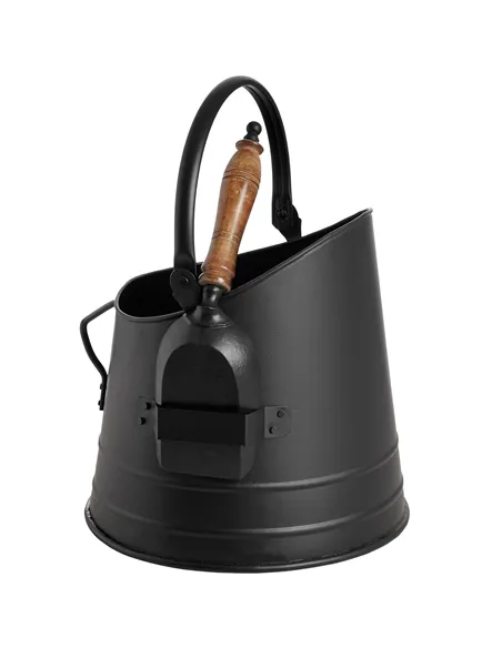 Hill Interiors Black Coal Bucket with Teak Handle Shovel 11212