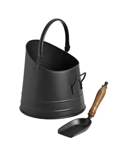 Hill Interiors Black Coal Bucket with Teak Handle Shovel 11212 2