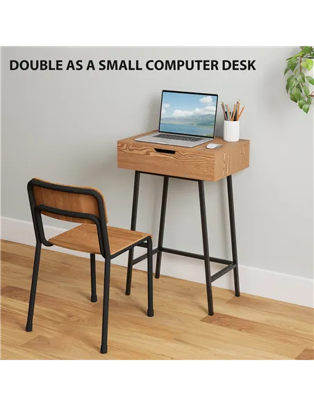 HOMCOM Vanity Desk with Flip-Up Mirror, Industrial Dressing Table with 16 Small Compartments for Bedroom, Natural Wood Effect