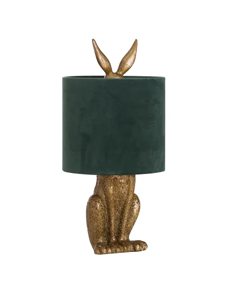 Hill Interiors Antique Gold Hare Table Lamp With Green Velvet Shade 20696