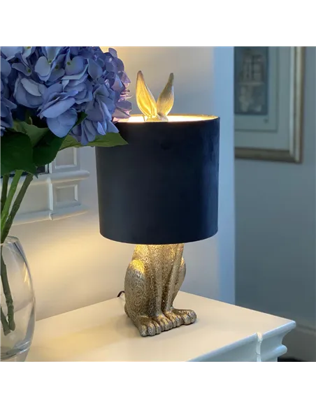 Hill Interiors Silver Hare Table Lamp With Grey Velvet Shade 20697