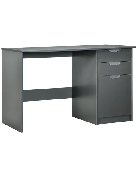 HOMCOM Computer Desk with Drawers, High Gloss Home Office Desk with Storage Cabinet, Study Workstation, 120 x 60cm, Grey