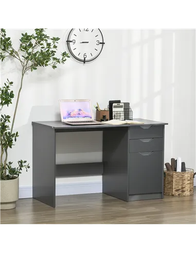 HOMCOM Computer Desk with Drawers, High Gloss Home Office Desk with Storage Cabinet, Study Workstation, 120 x 60cm, Grey