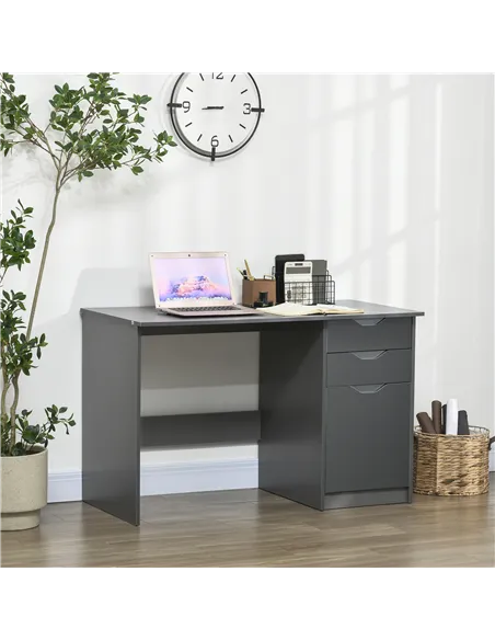 HOMCOM Computer Desk with Drawers, High Gloss Home Office Desk with Storage Cabinet, Study Workstation, 120 x 60cm, Grey