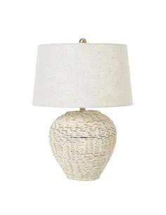 Hill Interiors White Wash Wicker Table Lamp With Linen Shade 23724