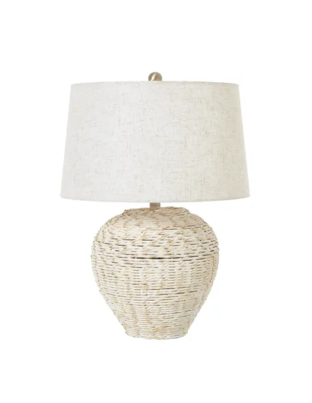 Hill Interiors White Wash Wicker Table Lamp With Linen Shade 23724