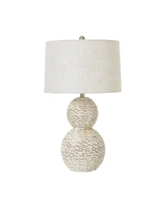 Hill Interiors White Wash Wicker Globe Table Lamp With Linen Shade 23725