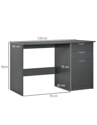 HOMCOM Computer Desk with Drawers, High Gloss Home Office Desk with Storage Cabinet, Study Workstation, 120 x 60cm, Grey