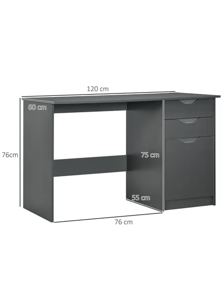 HOMCOM Computer Desk with Drawers, High Gloss Home Office Desk with Storage Cabinet, Study Workstation, 120 x 60cm, Grey