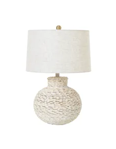 Hill Interiors White Wash Bulbous Wicker Table Lamp With Linen Shade 23726