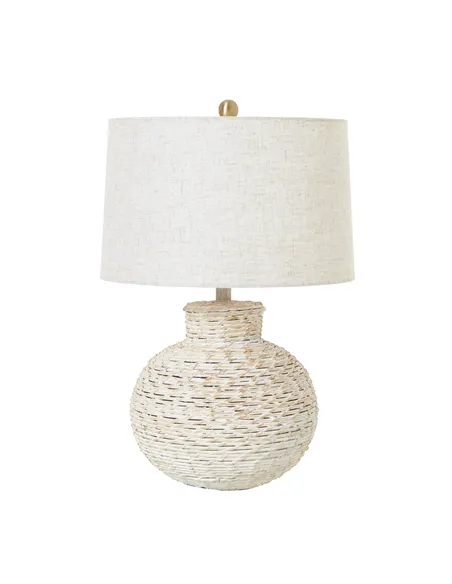 Hill Interiors White Wash Bulbous Wicker Table Lamp With Linen Shade 23726