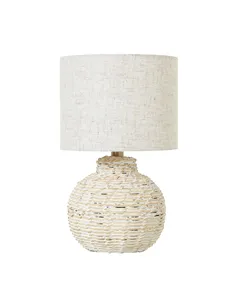 Hill Interiors White Wash Small Bulbous Wicker Table Lamp With Linen Shade 23727