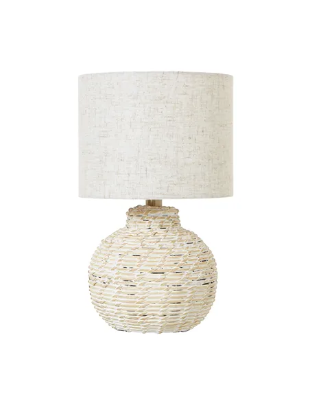 Hill Interiors White Wash Small Bulbous Wicker Table Lamp With Linen Shade 23727