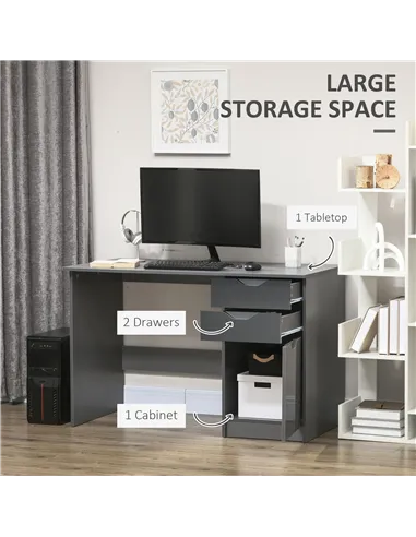HOMCOM Computer Desk with Drawers, High Gloss Home Office Desk with Storage Cabinet, Study Workstation, 120 x 60cm, Grey