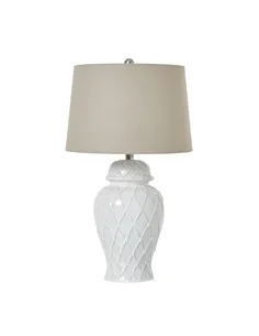 Hill Interiors White Ceramic Ginger Jar Lamp With Linen Shade 23729