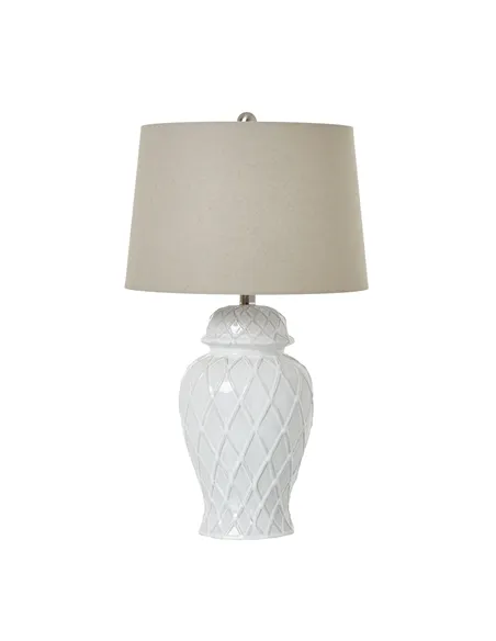 Hill Interiors White Ceramic Ginger Jar Lamp With Linen Shade 23729