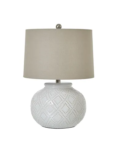 Hill Interiors Squat White Beaded Ceramic Lamp With Linen Shade 23731
