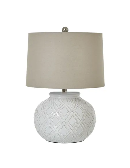 Hill Interiors Squat White Beaded Ceramic Lamp With Linen Shade 23731