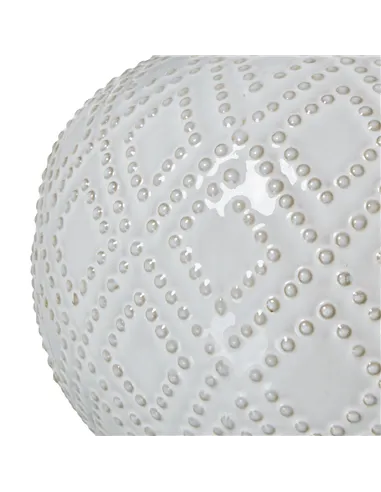 Hill Interiors Squat White Beaded Ceramic Lamp With Linen Shade 23731