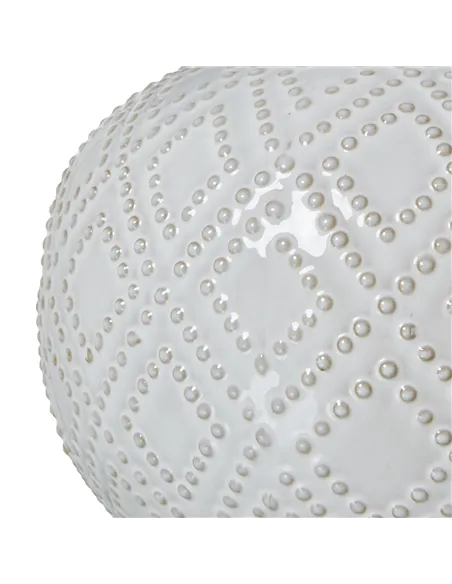 Hill Interiors Squat White Beaded Ceramic Lamp With Linen Shade 23731