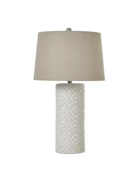 Hill Interiors White Beaded Ceramic Lamp With Linen Shade 23732