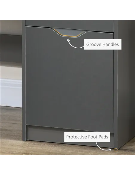 HOMCOM Computer Desk with Drawers, High Gloss Home Office Desk with Storage Cabinet, Study Workstation, 120 x 60cm, Grey