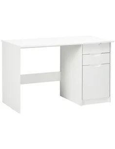 HOMCOM Computer Desk with Drawers, High Gloss Home Office Desk with Storage Cabinet, Study Workstation, 120 x 60cm, White