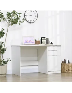 HOMCOM Computer Desk with Drawers, High Gloss Home Office Desk with Storage Cabinet, Study Workstation, 120 x 60cm, White 2