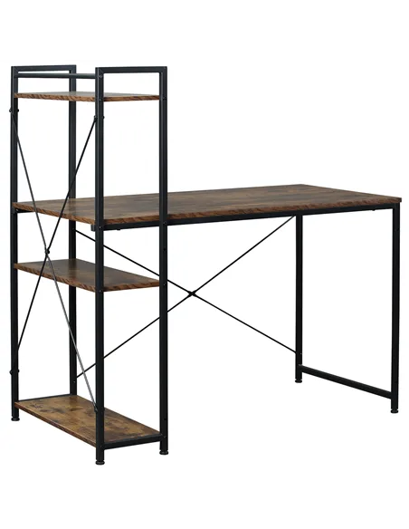 HOMCOM Reversible Computer Desk with Storage Shelves on Left or Right, Industrial Reversible Writing Desk for Home Office, Study