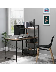 HOMCOM Reversible Computer Desk with Storage Shelves on Left or Right, Industrial Reversible Writing Desk for Home Office, Study 2